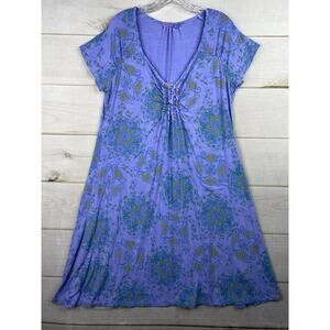 Fresh Produce Dress Womens 2XL Blue Purple Floral V Neck Made USA Beach